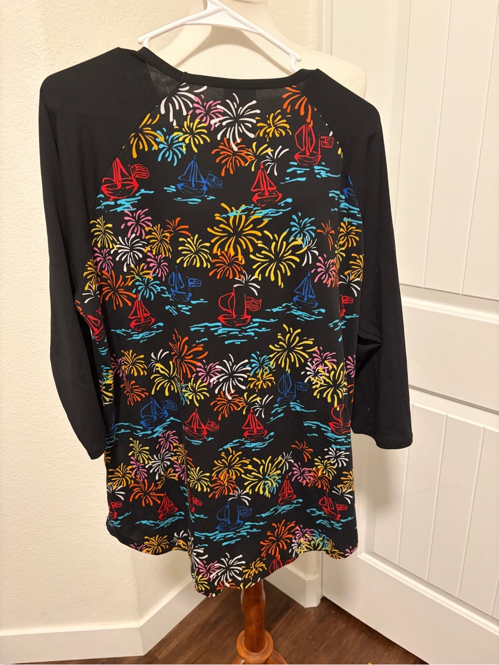 LuLaRoe Black Tunic with Pastel Logo & Firework Print - Picture 3 of 3